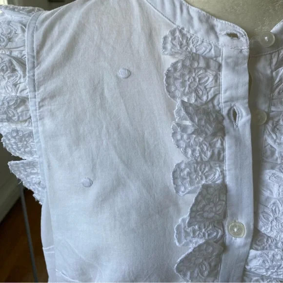 Boden Sleeveless Embroidered Shirt White Ruffle Button Down Cotton US 8 NWT - Picture 6 of 9